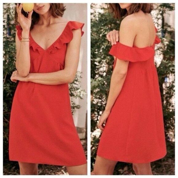 NWT SEZANE ROBE OLYMEA ROUGE Red V-neck Mini Dress 191ROBI79 Size 38 US 6 - Picture 1 of 13